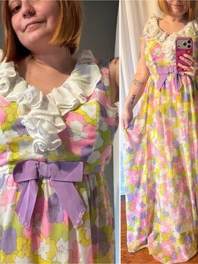 Vintage 70s Pastel Floral Maxi Dress